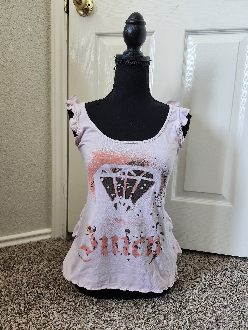 Y2k Juicy Couture Light Pink Graphic Ruffle Sleeve Tank Top